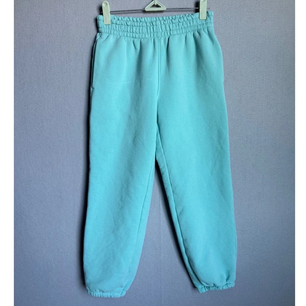 Athleta Girl Joggers Girls‎ M 8-10 Teal Fleece High Rise Sweatpants Lounge Cozy